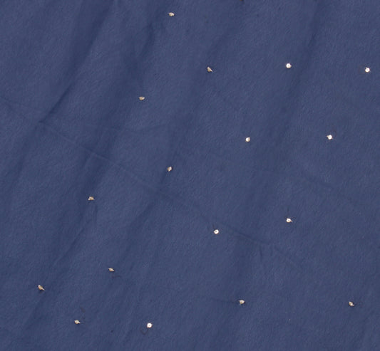 Sushila Vintage Blue Sari Remnant Scrap Blend Georgette Hand Beaded Craft Fabric