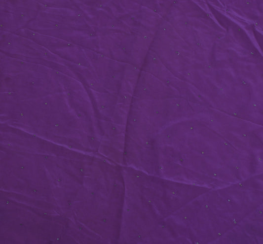 Sushila Vintage Purple Sari Remnant Scrap Pure Crepe Embroidered Craft Fabric