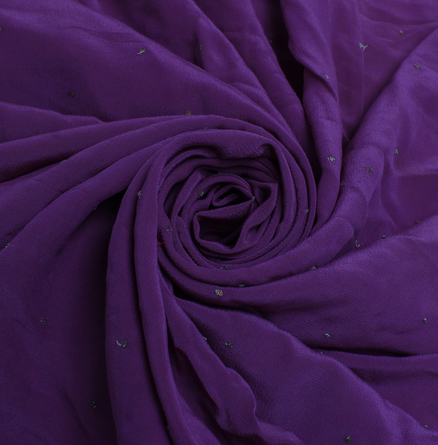 Sushila Vintage Purple Sari Remnant Scrap Pure Crepe Embroidered Craft Fabric