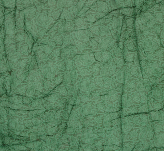 Sushila Vintage Green Sari Remnant Scrap Pure Georgette Paisley Craft Fabric