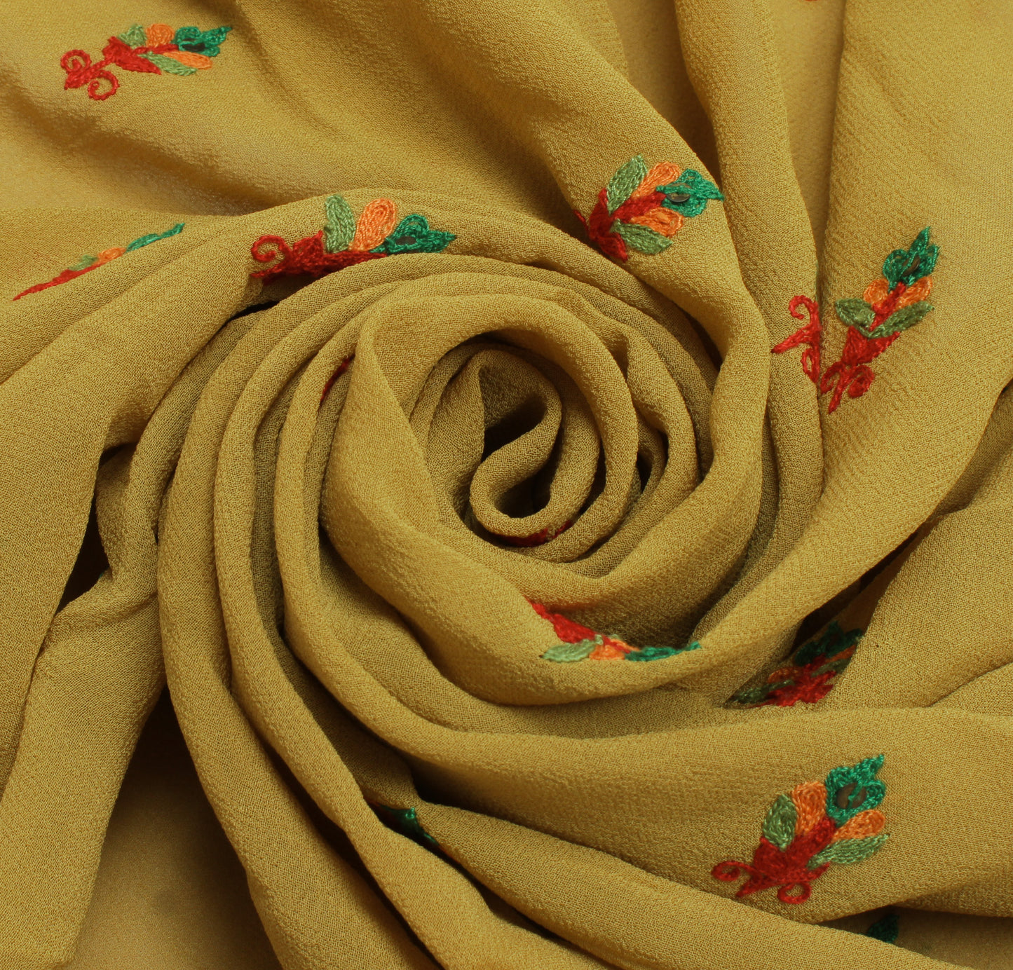 Sushila Vintage Green Sari Remnant Scrap Pure Georgette Embroidered Craft Fabric