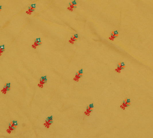 Sushila Vintage Green Sari Remnant Scrap Pure Georgette Embroidered Craft Fabric