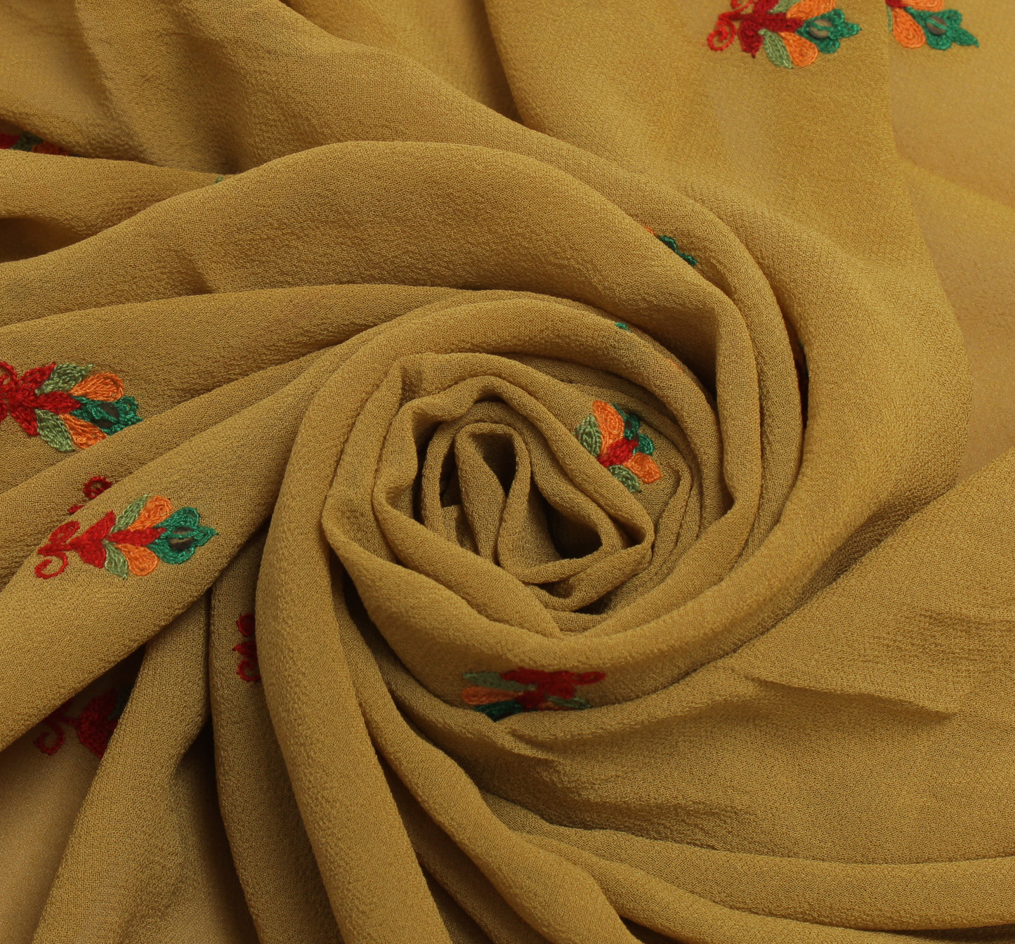 Sushila Vintage Green Sari Remnant Scrap Pure Georgette Embroidered Craft Fabric