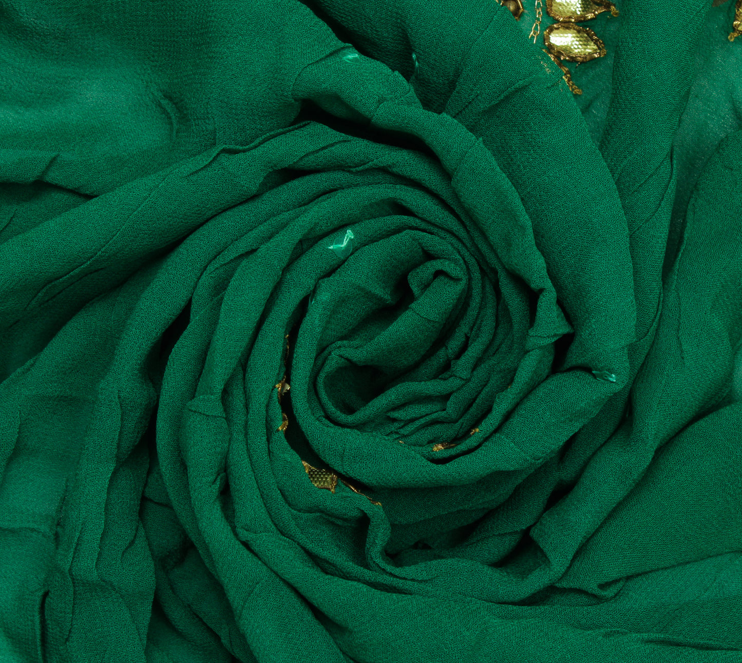 Sushila Vintage Green Sari Remnant Scrap Pure Georgette Hand Beaded Craft Fabric