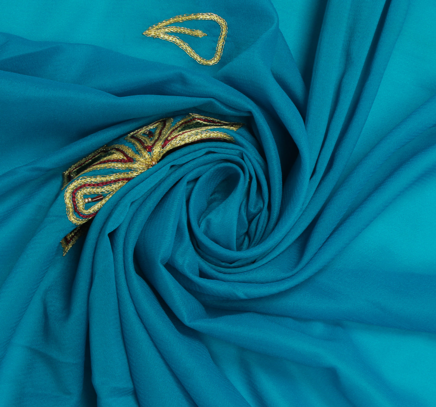 Sushila Vintage Blue Sari Remnant Scrap Blend Silk Embroidered Craft Fabric
