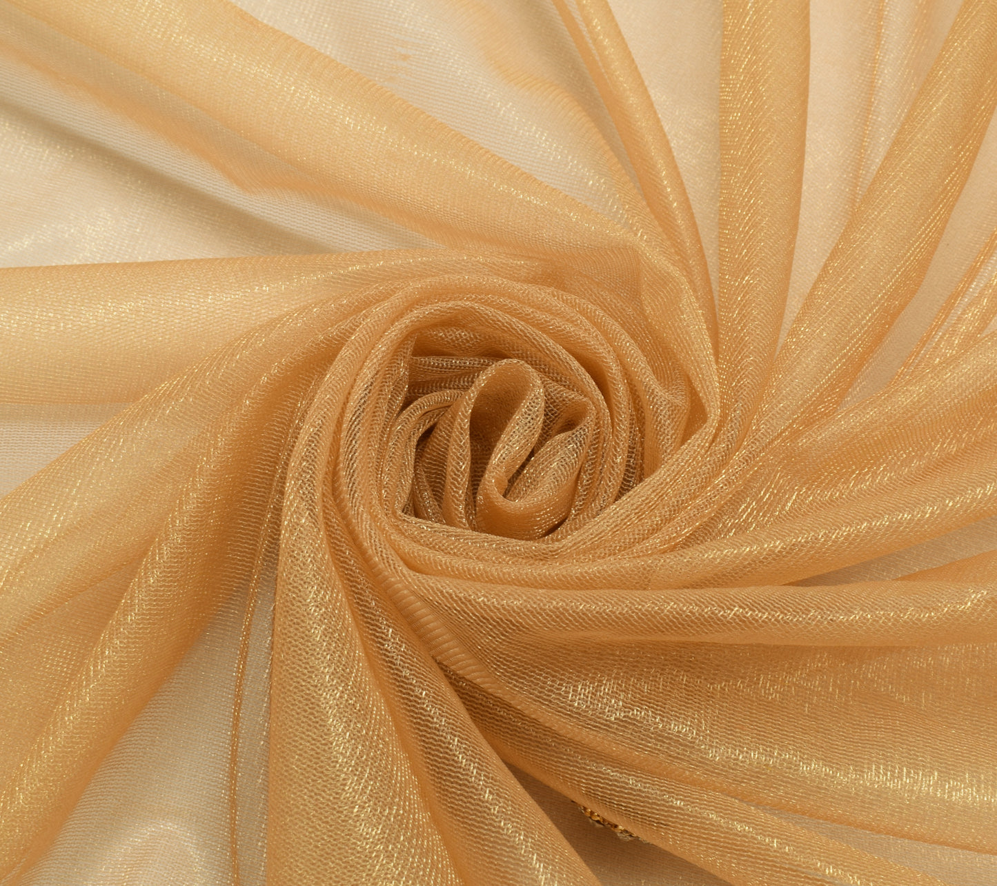 Sushila Vintage Golden Indian Sari Remnant Scrap Net Mesh Craft Fabric