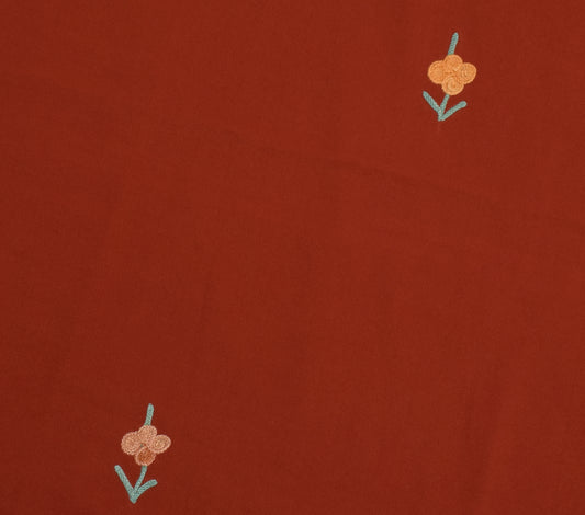 Sushila Vintage Rust Sari Remnant Scrap Blend Crepe Embroidered Craft Fabric