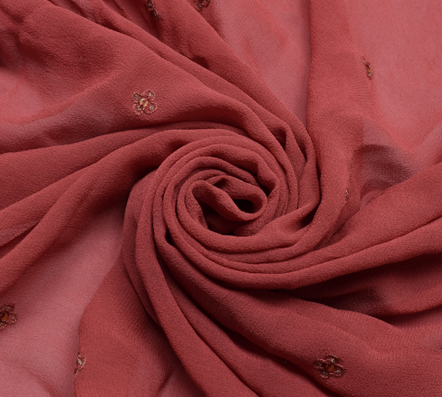 Sushila Vintage Sari Remnant Scrap Pure Georgette Silk Embroidered Craft Fabric