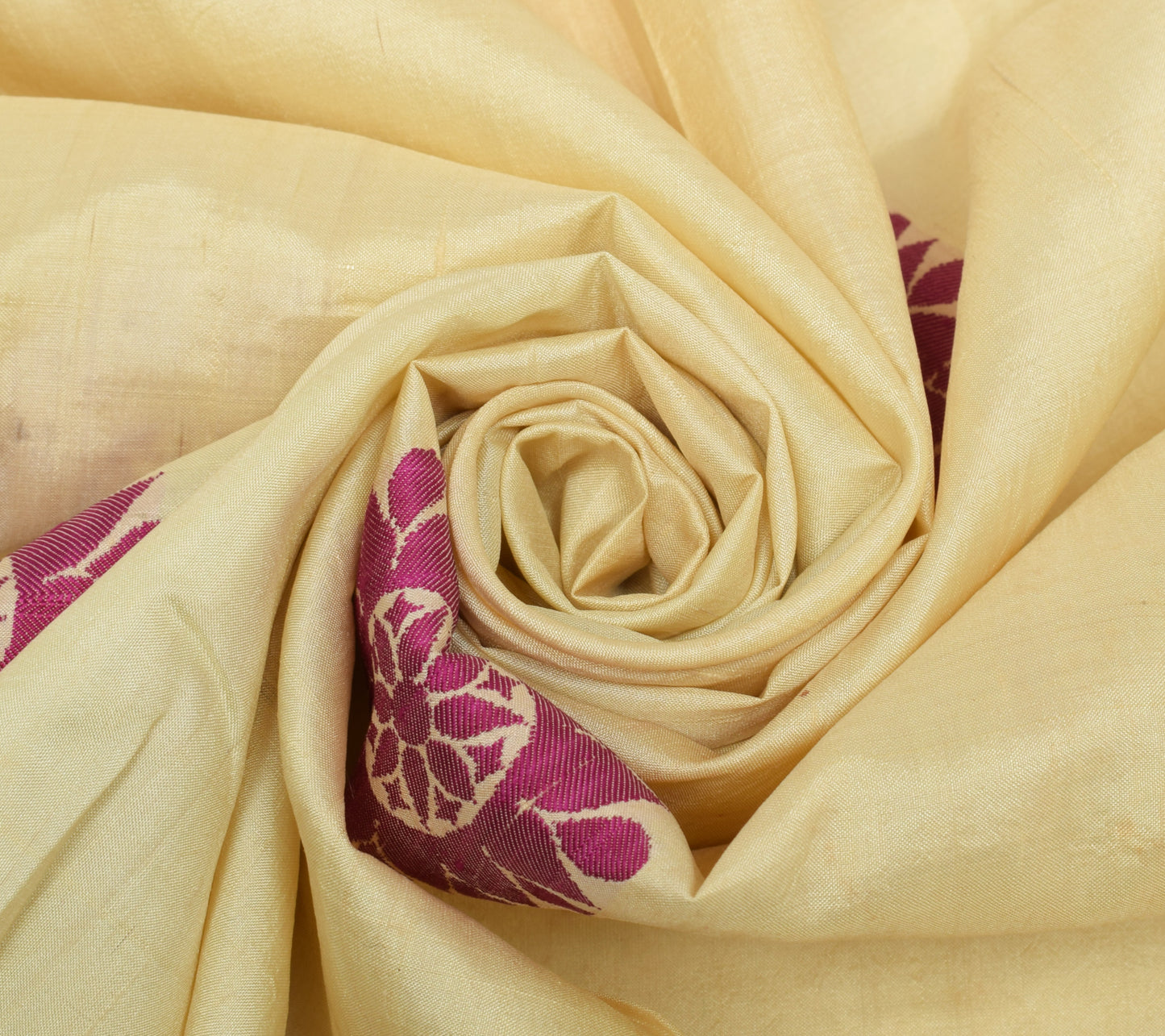 Sushila Vintage Cream Sari Remnant Scrap 100% Pure Silk Woven Craft Fabric