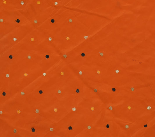 Sushila Vintage Rusty Orange Sari Remnant Scrap Pure Crepe Woven Craft Fabric