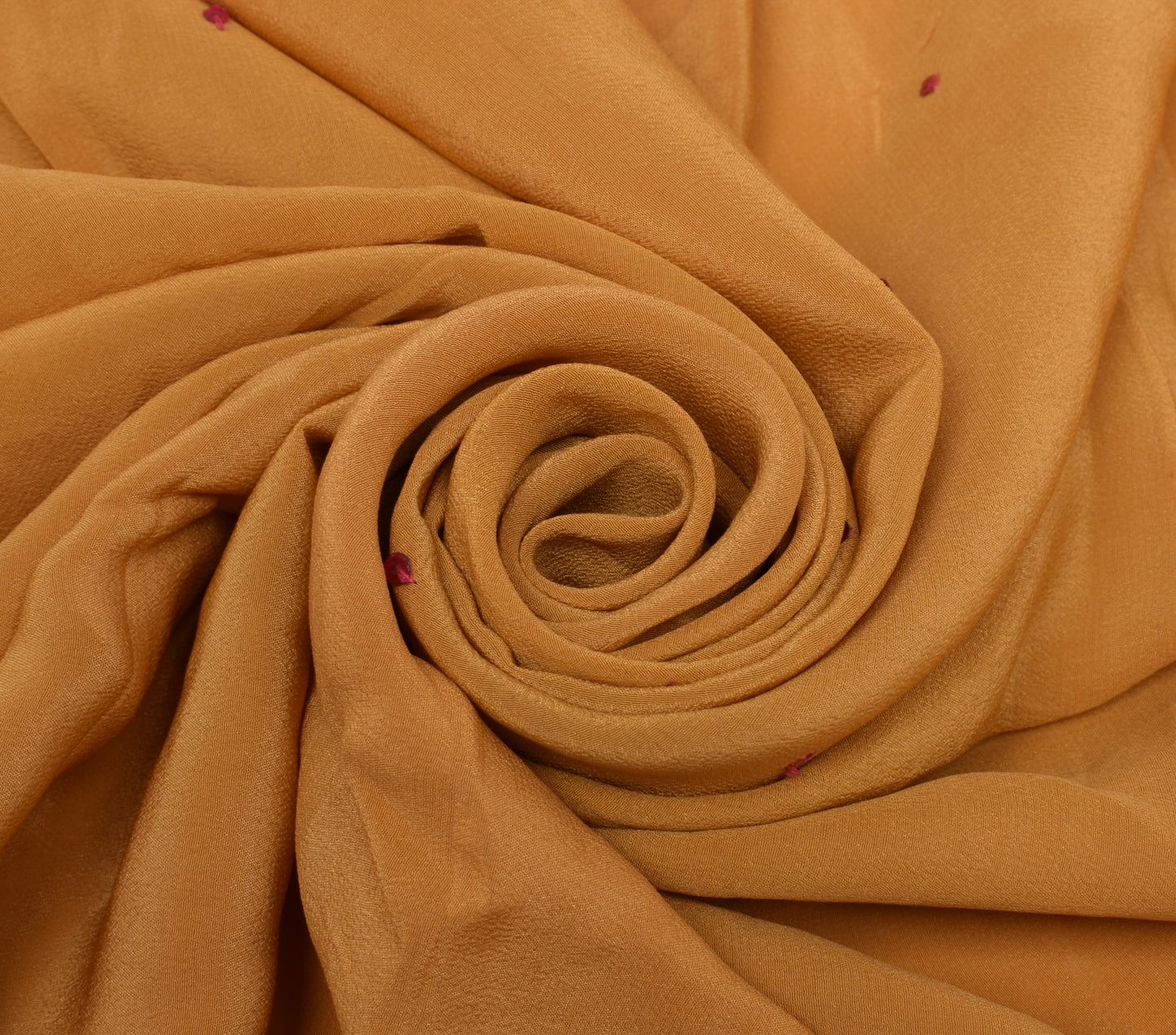 Sushila Vintage Mustard Sari Remnant Scrap Pure Crepe Hand Beaded Craft Fabric
