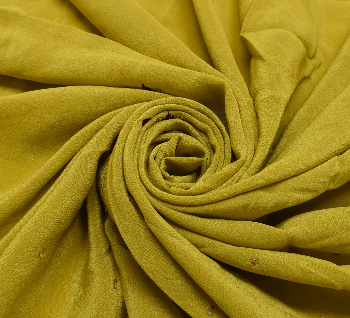 Sushila Vintage Mustard Sari Remnant Scrap Pure Crepe Hand Beaded Craft Fabric
