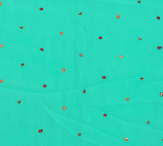 Sushila Vintage Sari Remnant Scrap Blend Georgette Silk Hand Beaded Craft Fabric