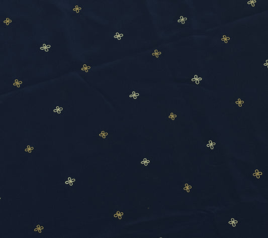 Sushila Vintage Blue Sari Remnant Scrap Blend Crepe Embroidered Craft Fabric
