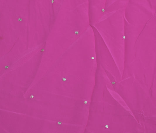 Sushila Vintage Pink Sari Remnant Scrap Pure Crepe Silk Hand Beaded Craft Fabric