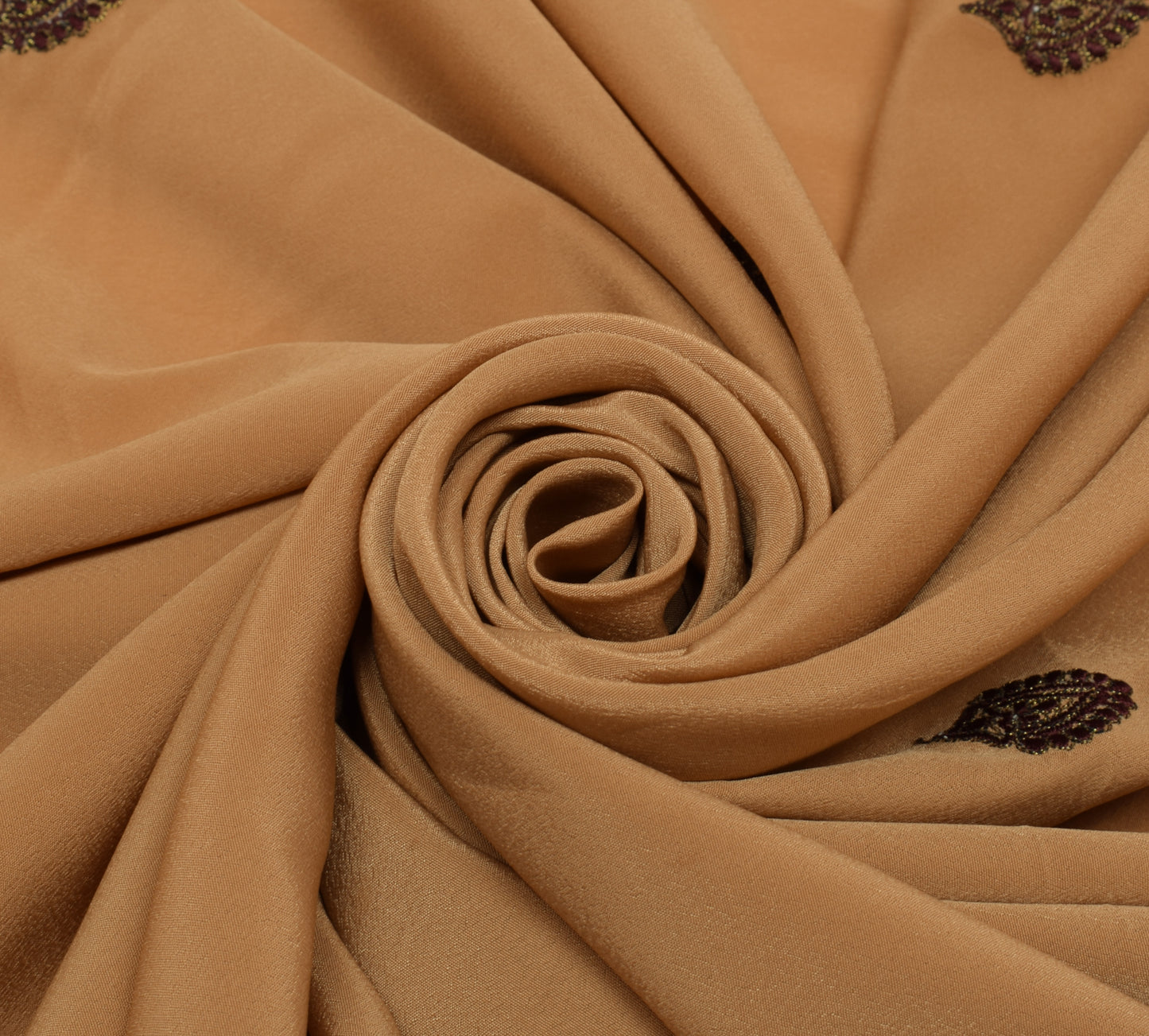 Sushila Vintage Brown Sari Remnant Scrap Blend Crepe Embroidered Craft Fabric