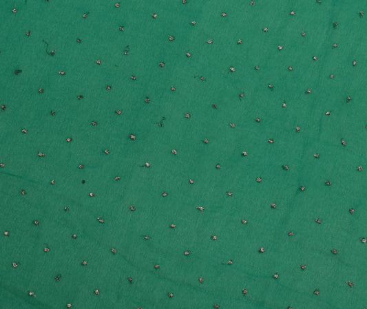 Sushila Vintage Green Sari Remnant Scrap Blend Georgette Hand Beaded Fabric