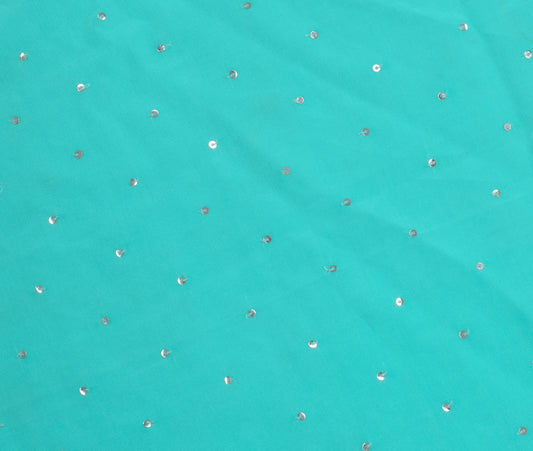 Sushila Vintage Blue Sari Remnant Scrap 100% Pure Silk Hand Beaded Craft Fabric