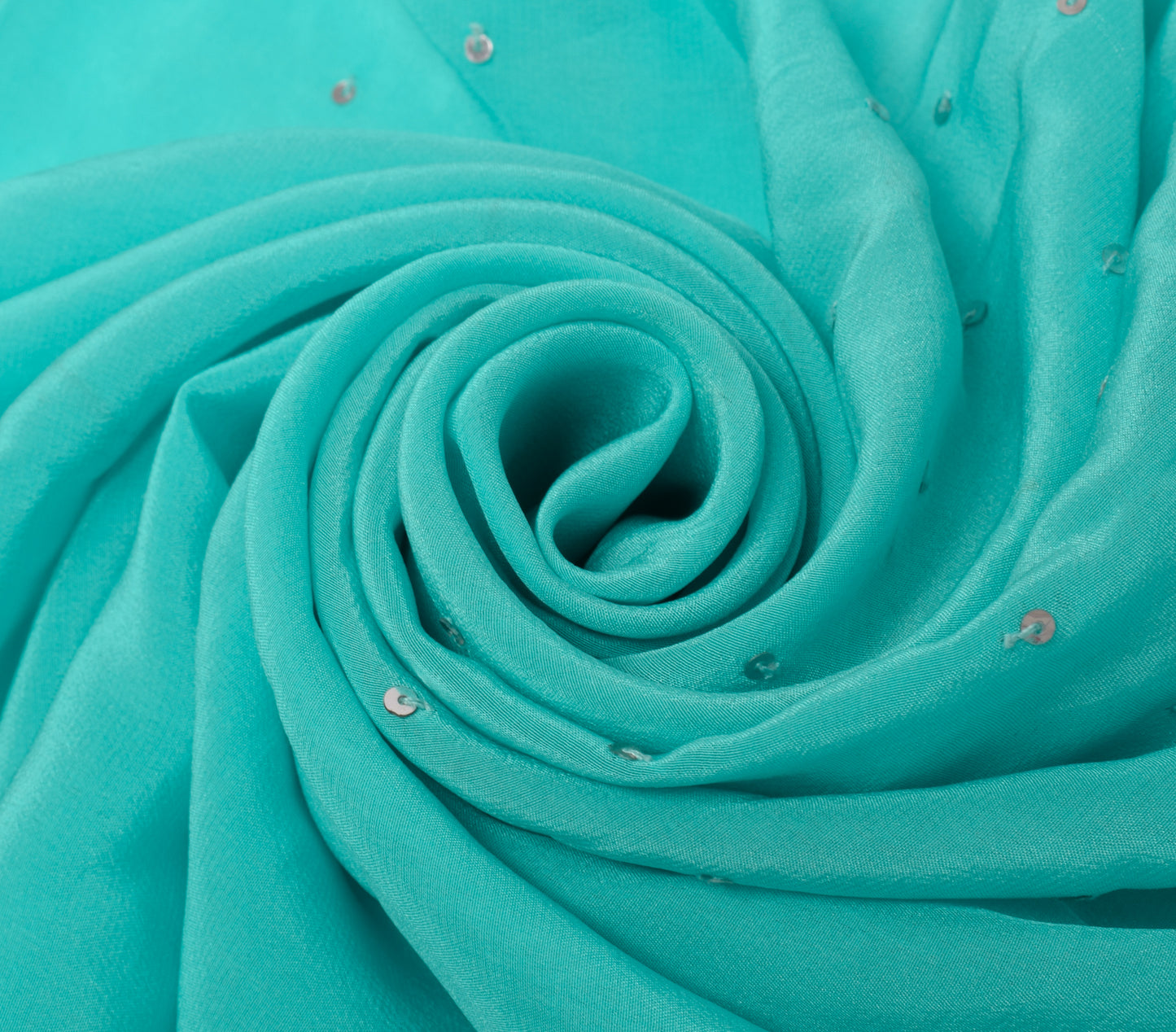 Sushila Vintage Blue Sari Remnant Scrap 100% Pure Silk Hand Beaded Craft Fabric