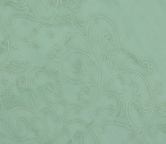 Sushila Vintage Green Sari Remnant Scrap Blend Georgette Embroidery Craft Fabric