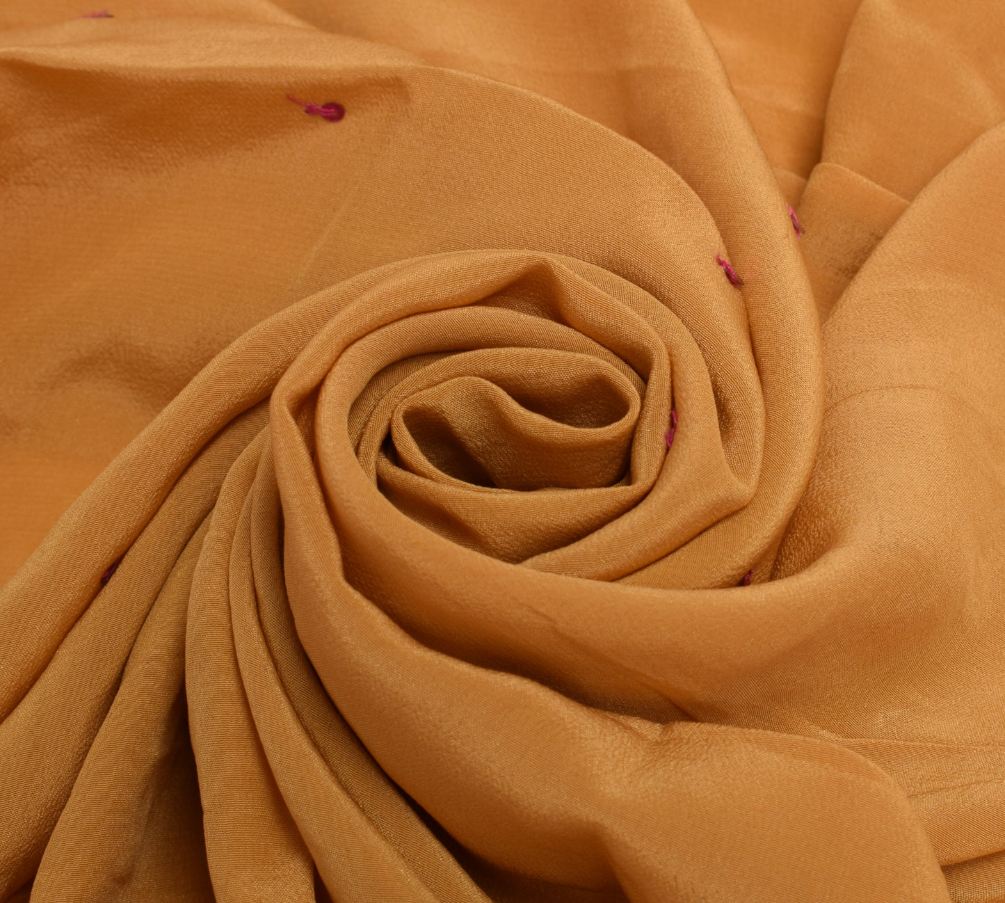 Sushila Vintage Mustard Sari Remnant Scrap Pure crepe Silk Beaded Craft Fabric