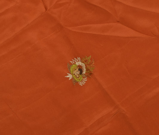 Sushila Vintage Rust Sari Remnant Scrap Pure Crepe Embroidered Craft Fabric