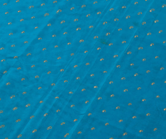 Sushila Vintage Blue Sari Remnant Scrap Blend Silk Hand Embroidered Craft Fabric