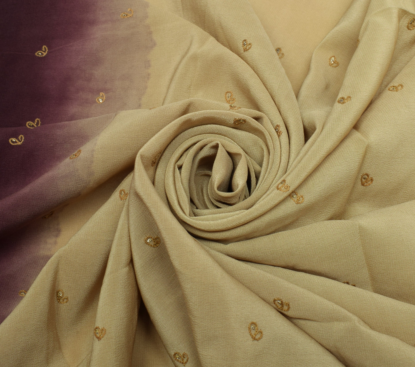 Sushila Vintage Cream Sari Remnant Scrap Pure Crepe Hand Embroidery Craft Fabric