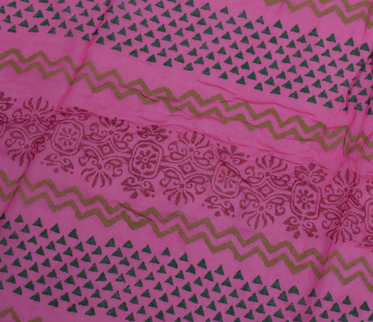 Sushila Vintage Pink Sari Remnant Scrap Pure Georgette Silk Printed Craft Fabric