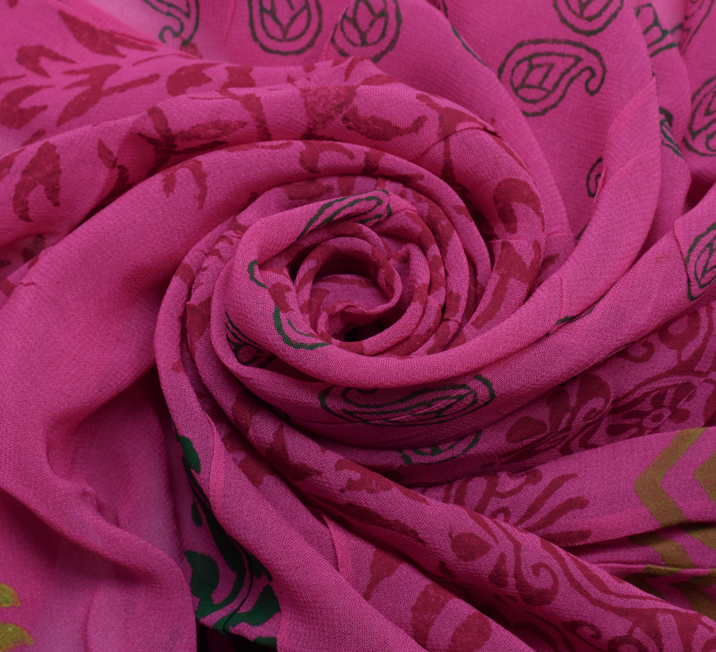 Sushila Vintage Pink Sari Remnant Scrap Pure Georgette Silk Printed Craft Fabric