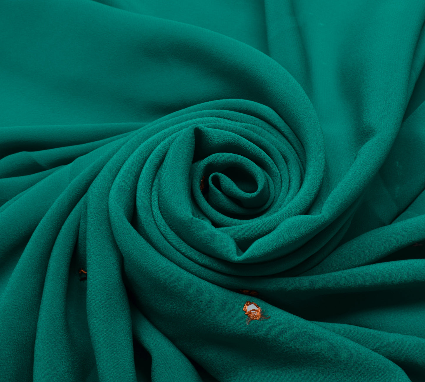 Sushila Vintage Green Sari Remnant Scrap Blend Crepe Hand Beaded Craft Fabric