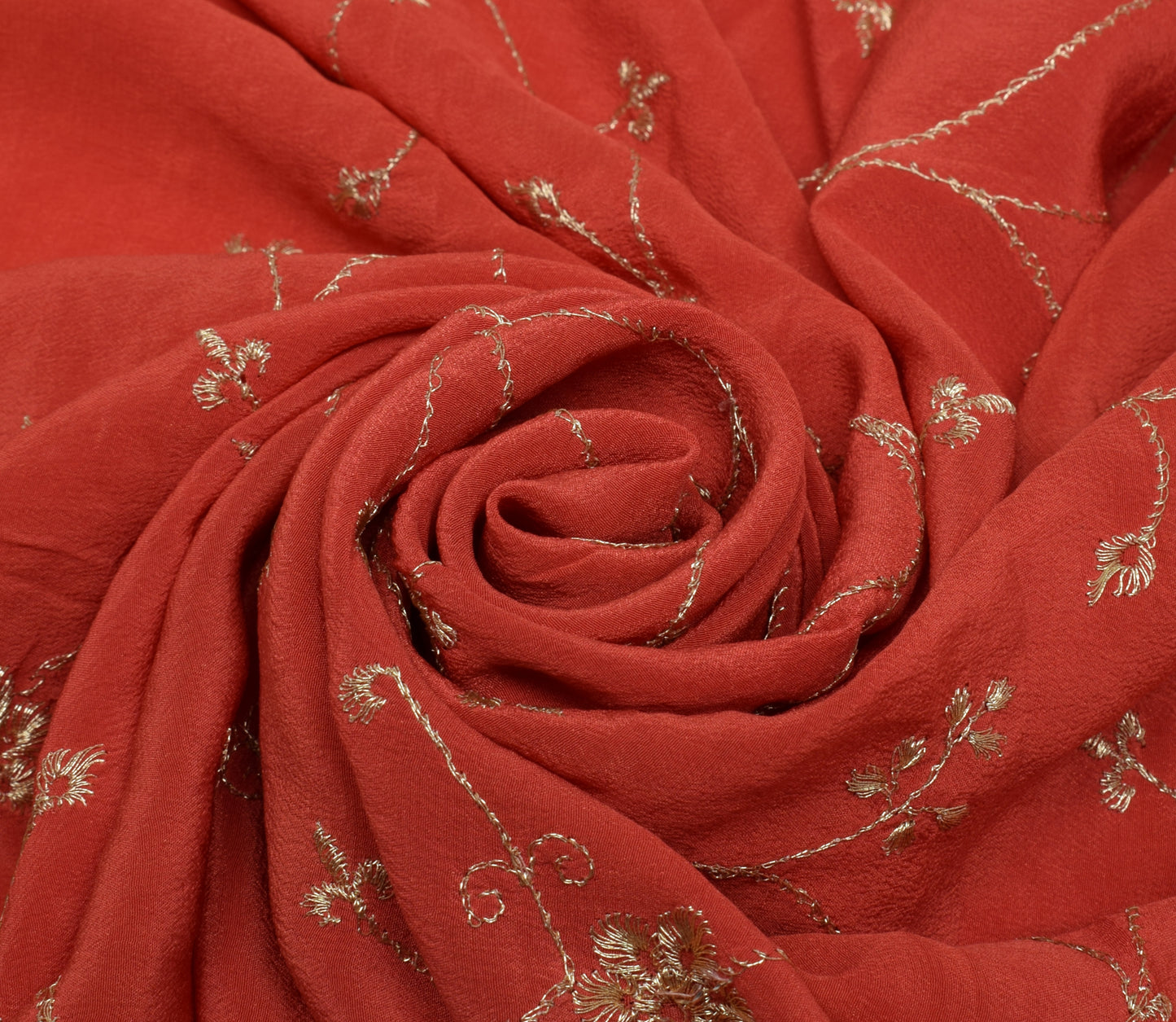 Sushila Vintage Peach Sari Remnant Scrap Pure Crepe Embroidered Craft Fabric