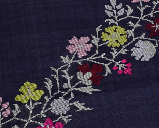Sushila Vintage Blue Indian Sari Remnant Scrap Pure Silk Woven Craft Fabric