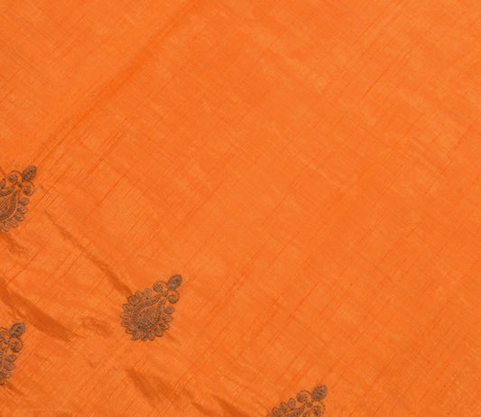 Sushila Vintage Orange Sari Remnant Scrap Multi Purpose Embroidered Craft Fabric