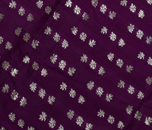 Sushila Vintage Purple Sari Remnant Scrap 100% Pure Silk Zari Woven Craft Fabric