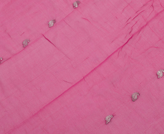 Sushila Vintage Pink Sari Remnant Scrap Pure Georgette Silk Woven Craft Fabric