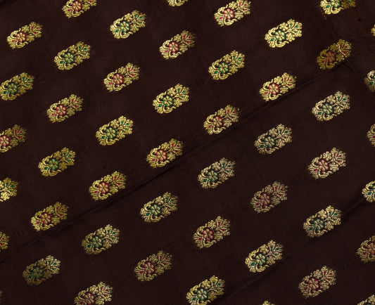 Sushila Vintage Banarasi Brown Sari Remnant Scrap Pure Silk Woven Craft Fabric