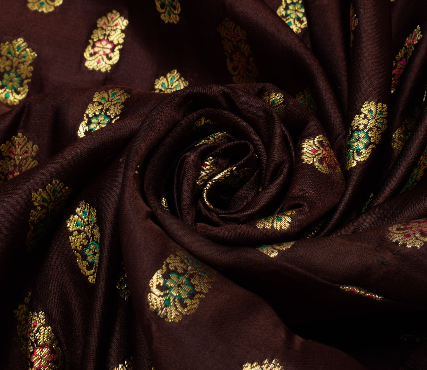 Sushila Vintage Banarasi Brown Sari Remnant Scrap Pure Silk Woven Craft Fabric