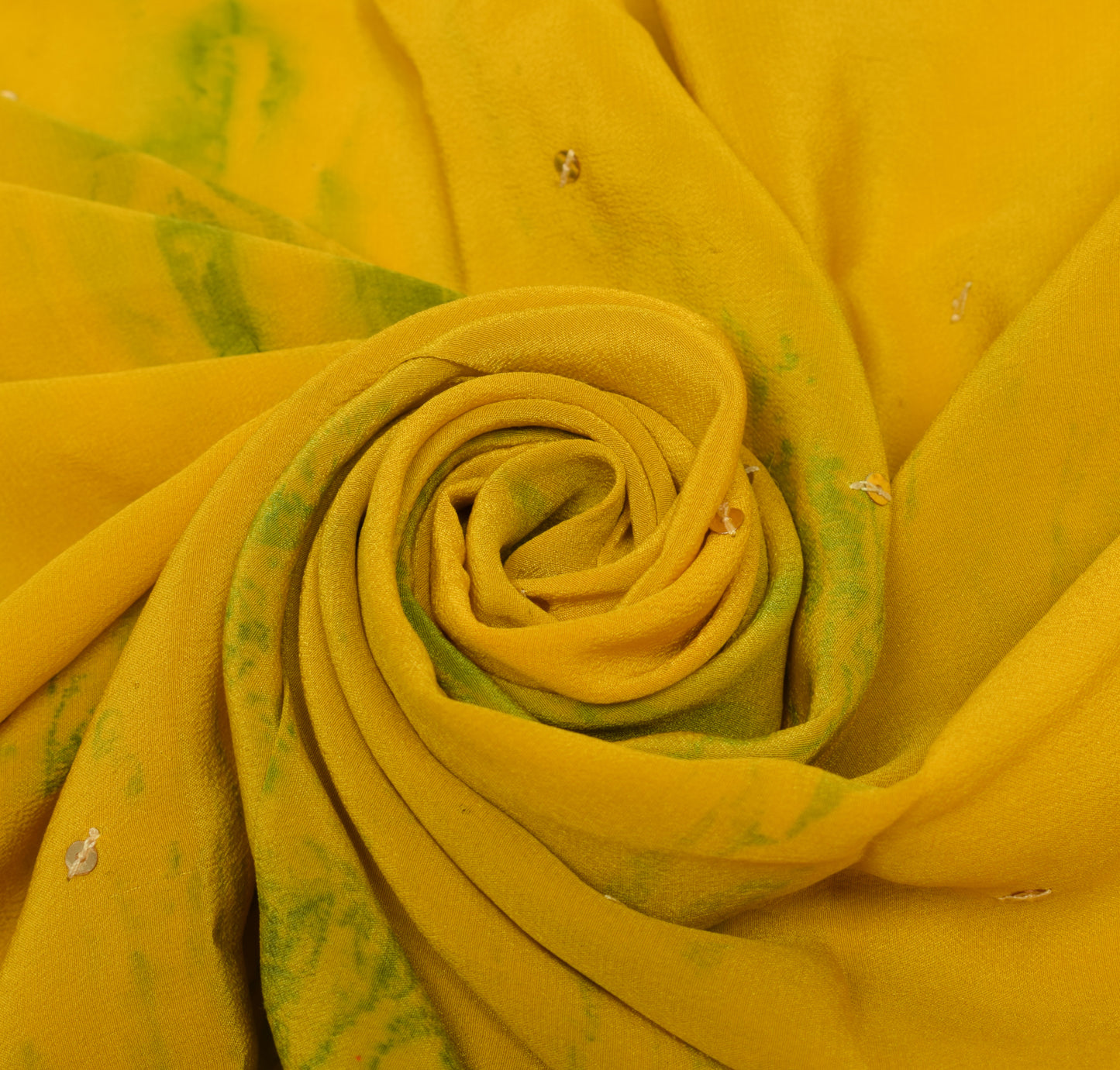 Sushila Vintage Yellow Sari Remnant Scrap Pure Crepe Hand Beaded Craft Fabric