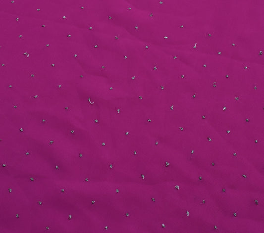 Sushila Vintage Magenta Sari Remnant Scrap Georgette Mukesh Work Craft Fabric