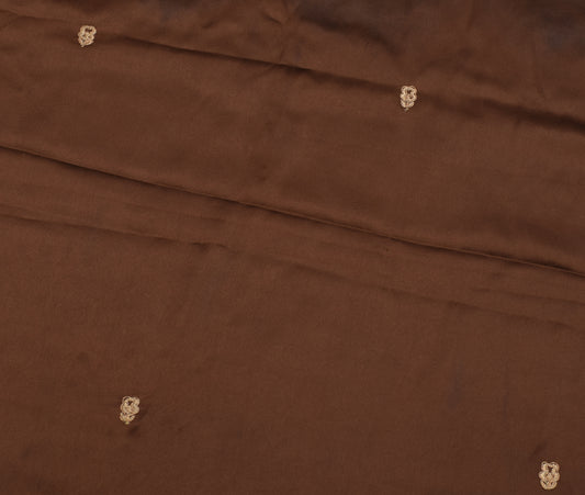 Sushila Vintage Brown Sari Remnant Scrap Art Satin Silk Embroidered Craft Fabric