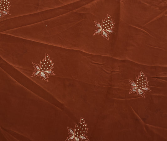 Sushila Vintage Brown Crepe Silk Sari Remnant Scrap Embroidered Craft Fabric