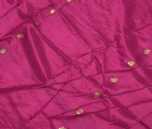 Sushila Vintage Magenta Pure Silk Banarasi Sari Remnant Scrap Woven Craft Fabric