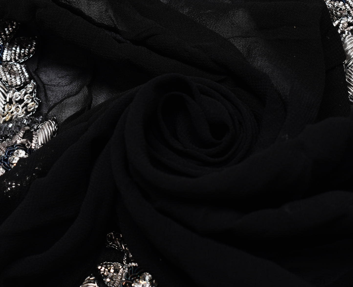 Sushila Vintage Black Georgette Sari Remnant Scrap Applique Work Craft Fabric