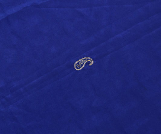 Sushila Vintage Blue Sari Remnant Scrap Crepe Silk Embroidered Craft Fabric