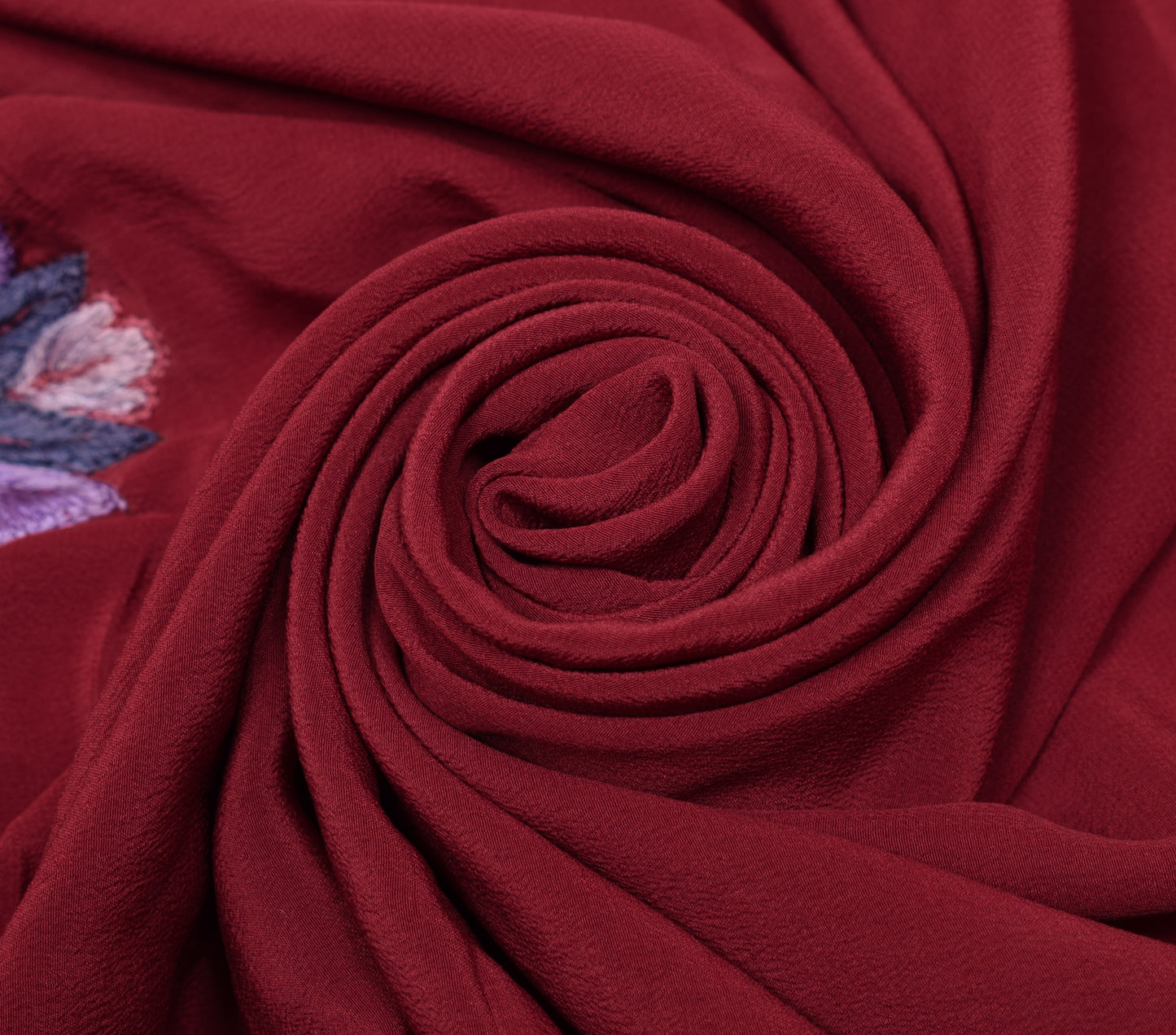 Sushila Vintage Maroon Sari Remnant Scrap Pure Crepe Silk Embroidey Craft Fabric