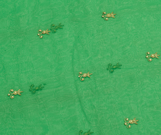 Sushila Vintage Green Sari Remnant Scrap Georgette Silk Hand Beaded Craft Fabric