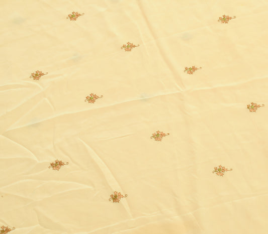 Sushila Vintage Beige Silk Sari Remnant Scrap Embroidered Floral Craft Fabric