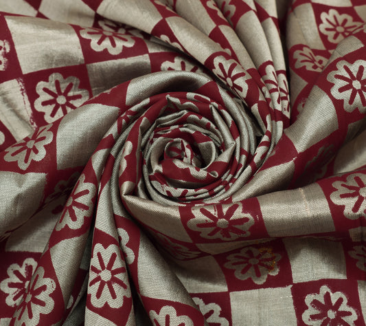 Sushila Vintage Gray Silk Sari Remnant Scrap Multi Purpose Printed Craft Fabric