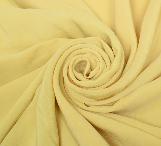 Sushila Vintage Yellow Sari Remnant Scrap Crepe Hand Embroidered Craft Fabric
